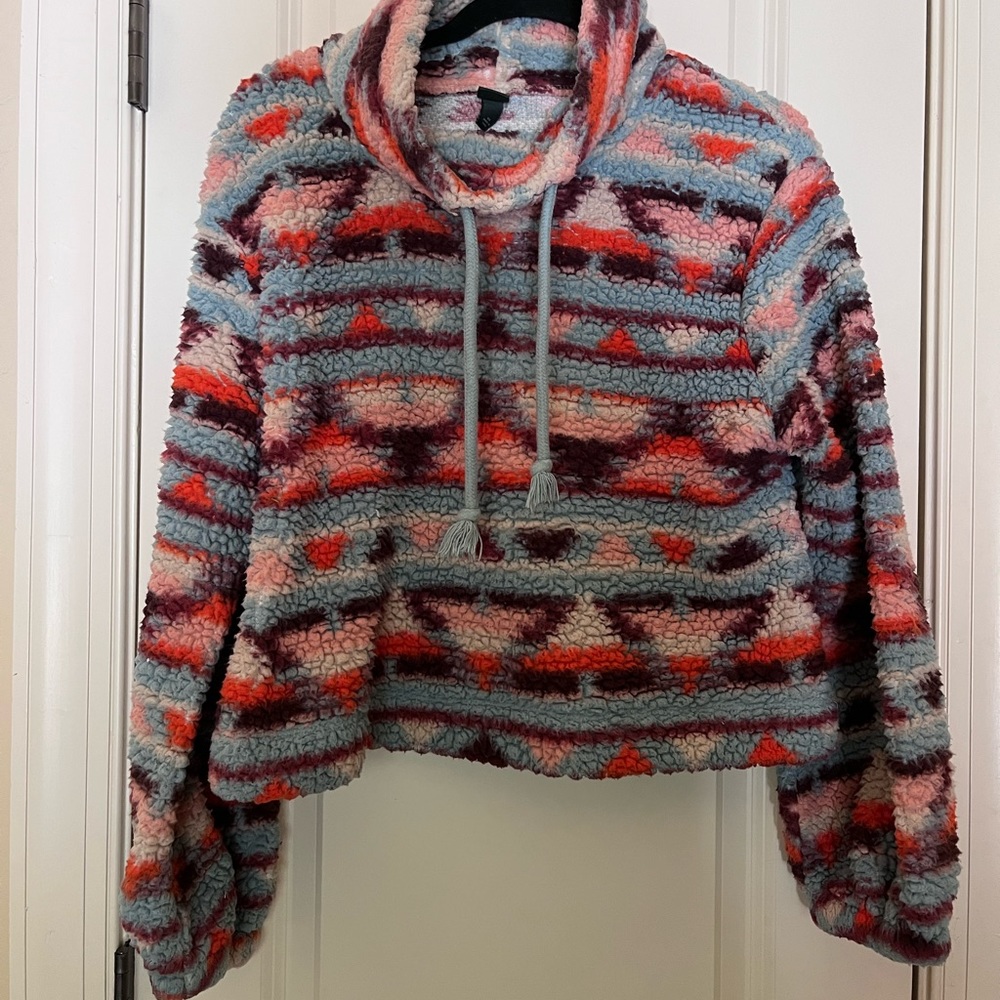 Colorful cropped faux fur sweater